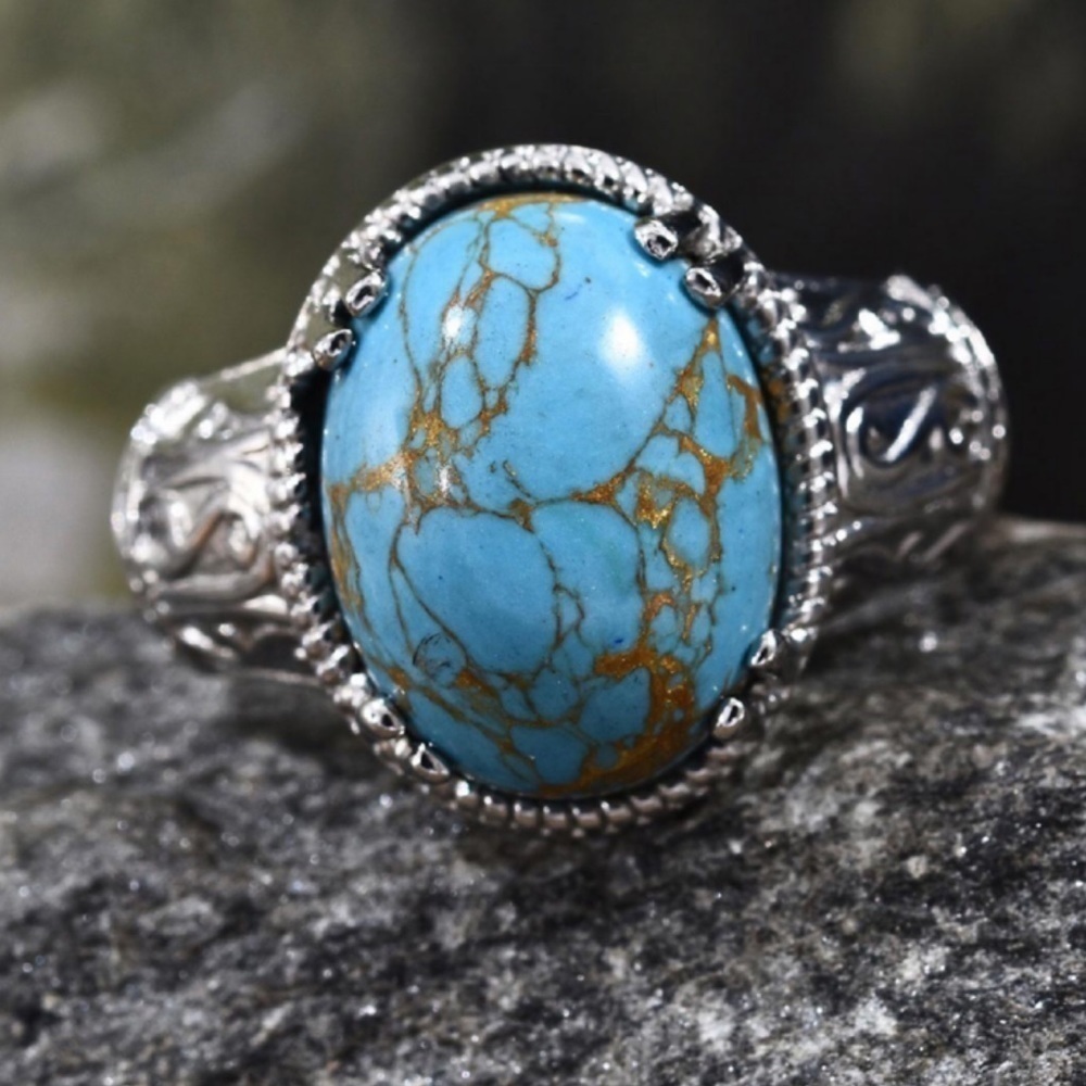 Genuine Mojave Blue Turquoise Ring in Stainless Steel